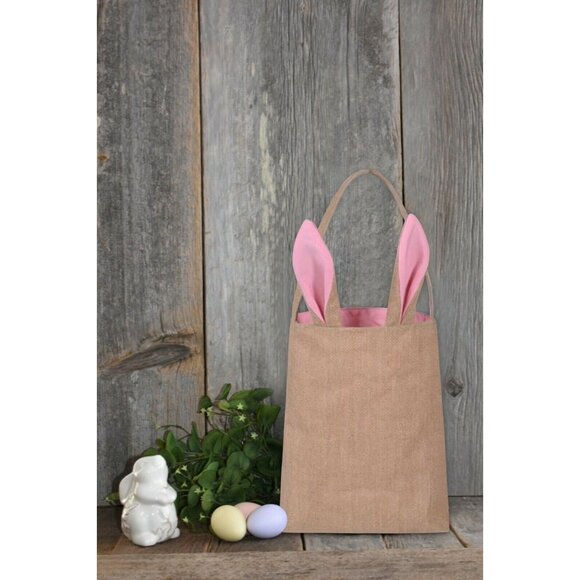 Easter Egg Hunt Basket Bag Bunny Rabbit Pink Ears Design Reusable Gift Bag NEW - Picture 5 of 6